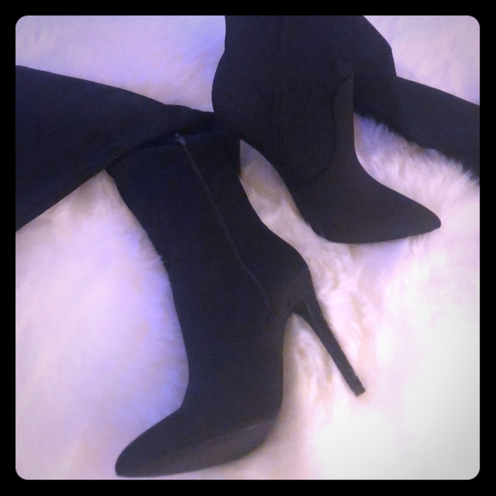 Thigh High Heel Boots - soft stretch fabric